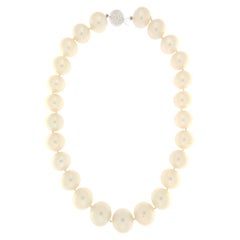 Used South Sea Pearls Diamonds 18 Karat White Gold Strand Rope Necklace