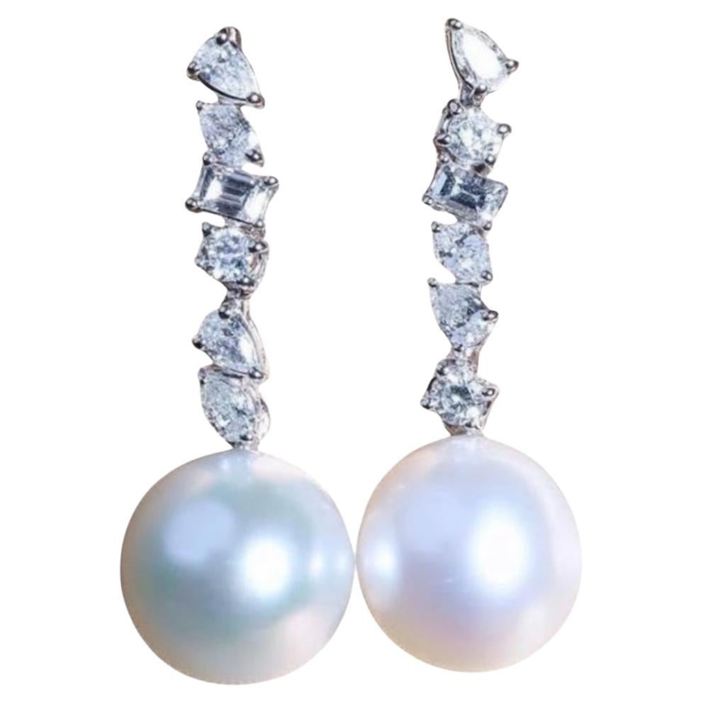 South Sea Pearls & Diamonds 18K Gold Earrings