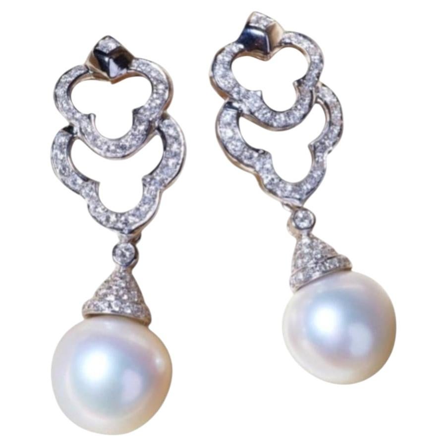 South Sea Pearls & Diamonds 18k Gold Earrings