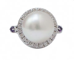 South-Sea Pearls, Diamonds, Amethysts, 18 Karata White Gold Ring.