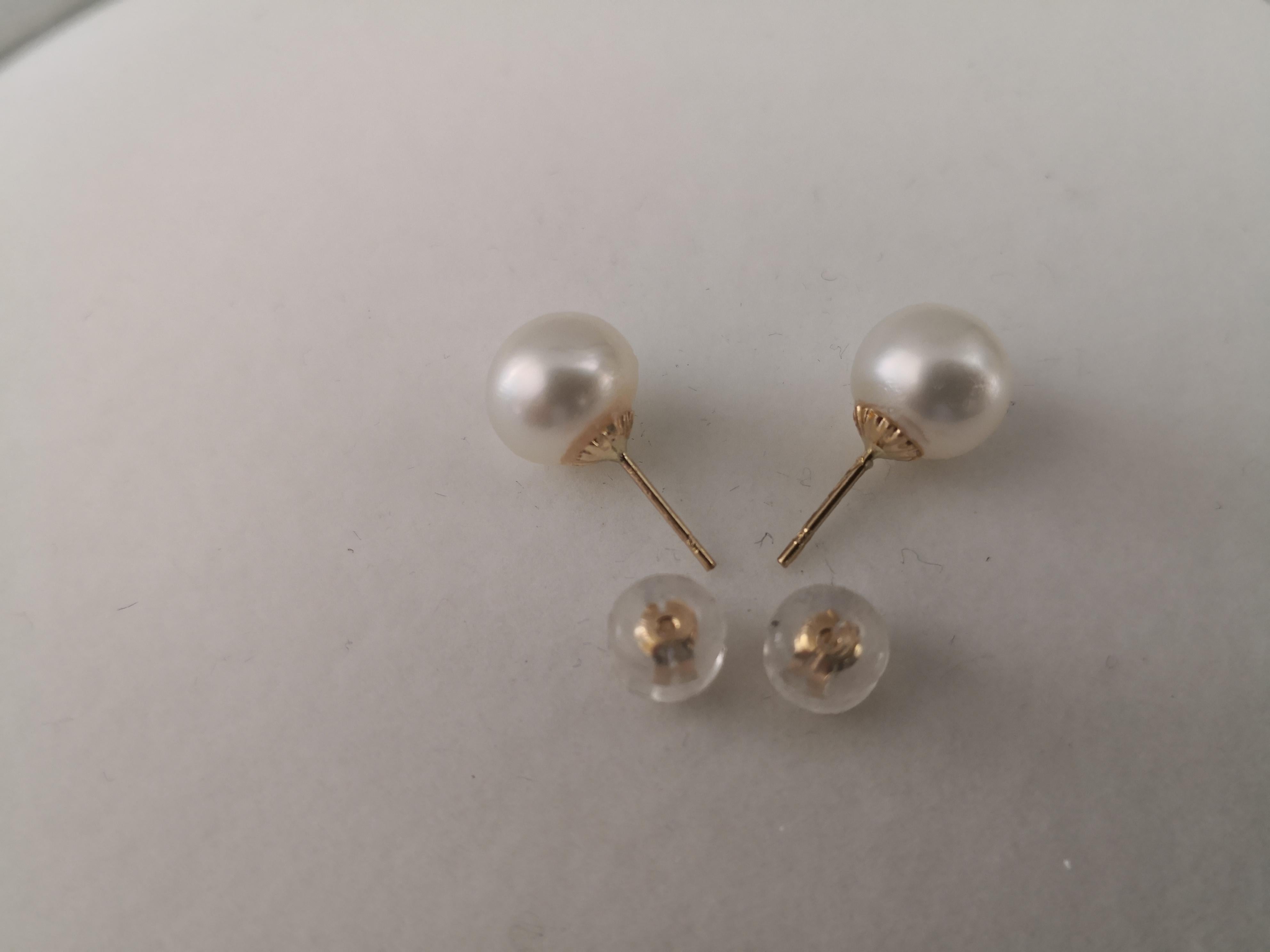 Contemporary South Sea Pearls Earrings, Round, Natural Color, 18 Karat Gold