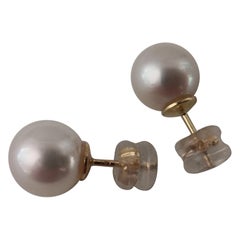 South Sea Pearls Earrings, Natural Color and Orient, 18 Karat Gold