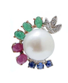 Südseeperlen, Smaragde, Rubine, Saphire, Diamanten, Ohrringe aus 18 Karat Gold.