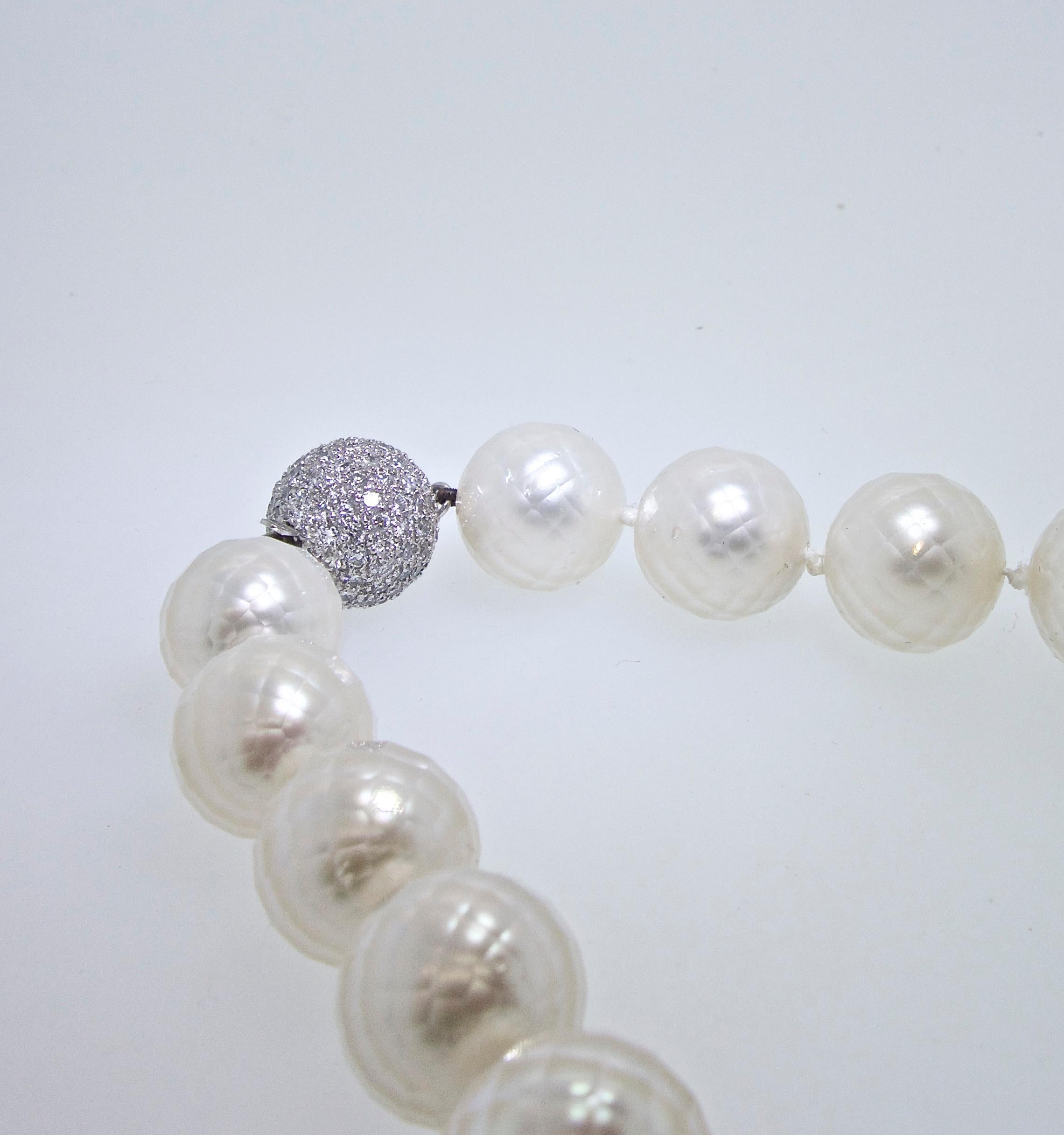 Modern South Sea Pearls facetted and Distinctive with a Diamond Clasp  