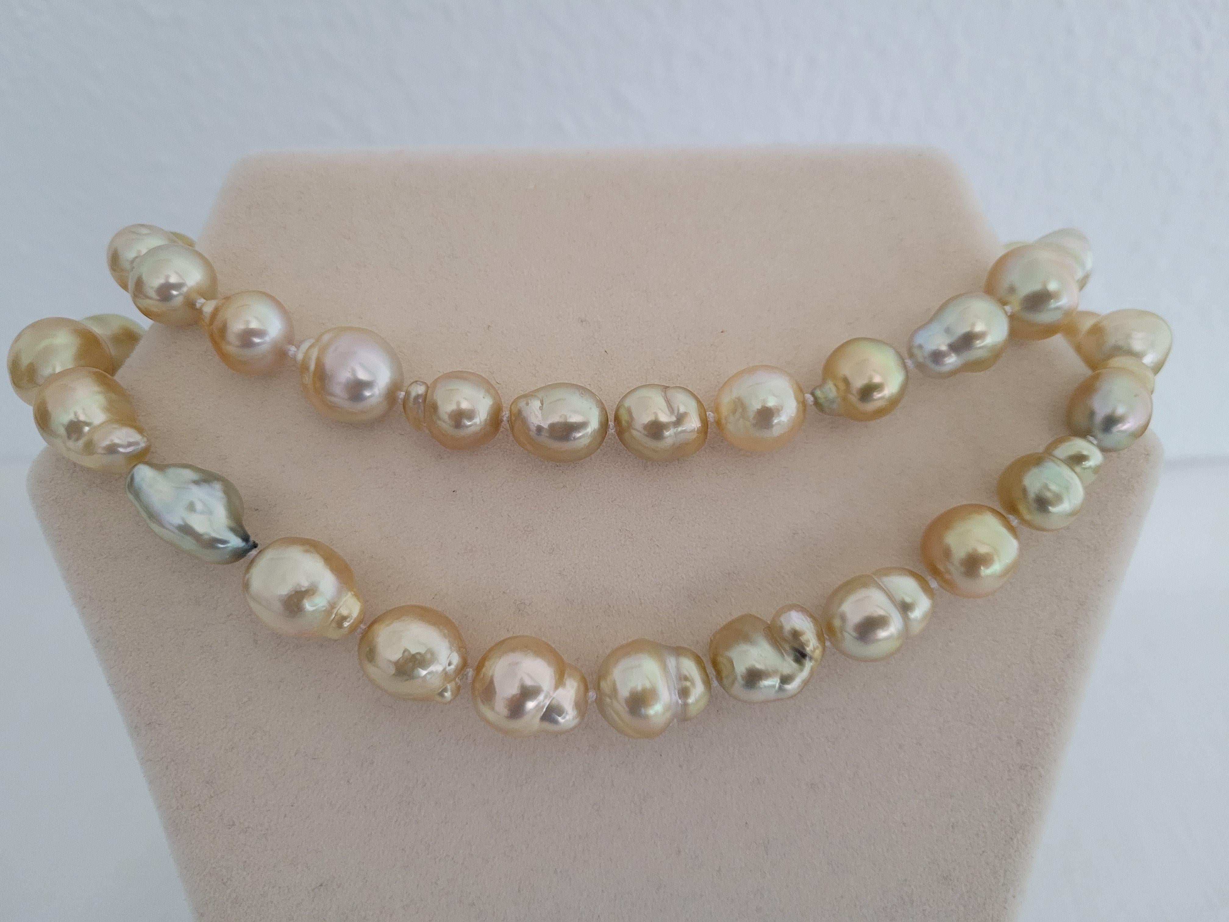 Artisan South Sea Pearls, Natural Deep Golden Color, Baroque Shapes, 18 Karat
