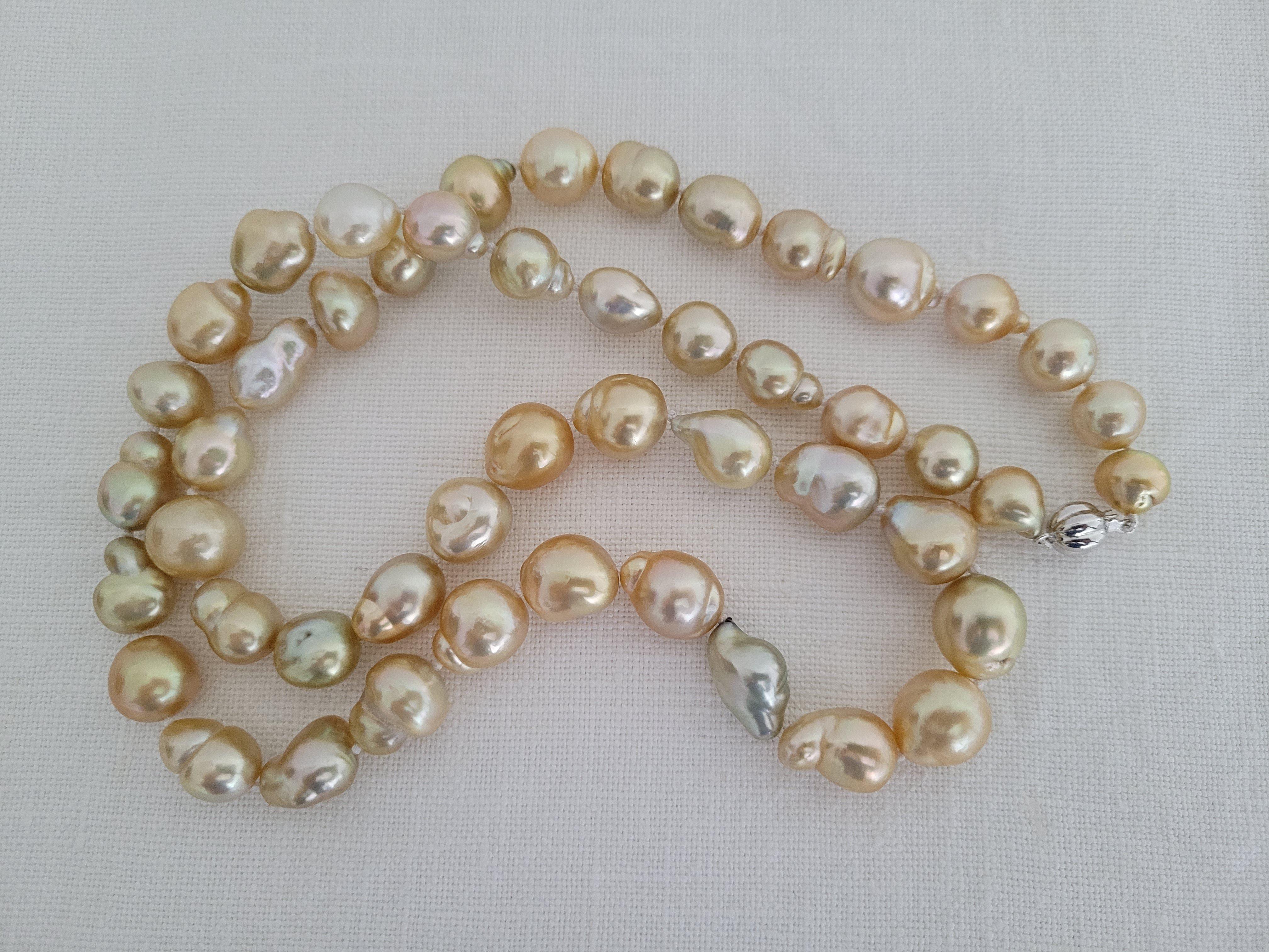 Bead South Sea Pearls, Natural Deep Golden Color, Baroque Shapes, 18 Karat