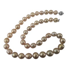 South Sea Pearls Necklace, Golden Natural Color, 18 Karat Gold