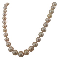South Sea Pearls Necklace, Deep Golden Natural Color, 18 Karat Gold