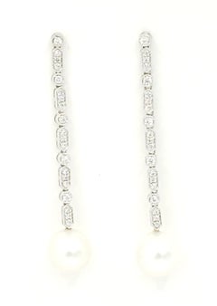NEW South Sea Pearls Perfectly Round AAAA Grade Dangling Diamond Earrings