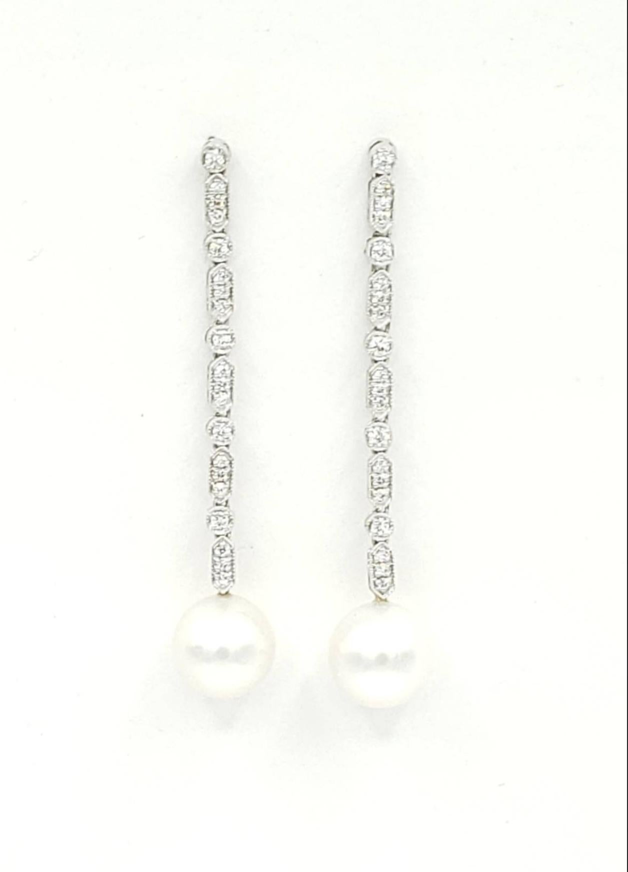 NEW South Sea Pearls Perfectly Round AAAA Grade Dangling Diamond Earrings For Sale