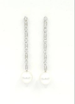 Antique NEW South Sea Pearls Perfectly Round AAAA Grade Dangling Diamond Earrings