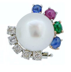 Perlas del Mar del Sur, Rubíes, Esmeraldas, Zafiros, Diamantes, Pendientes de Oro de 18 Kt.