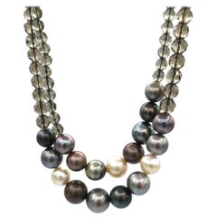 South Sea Pearls Tahitian Smoky Quartz Bead Two Strands Necklace