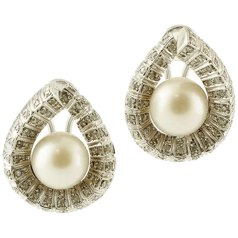 South-Sea Pearls, White Diamonds, 9 Karat White Gold Clip-On Earrings