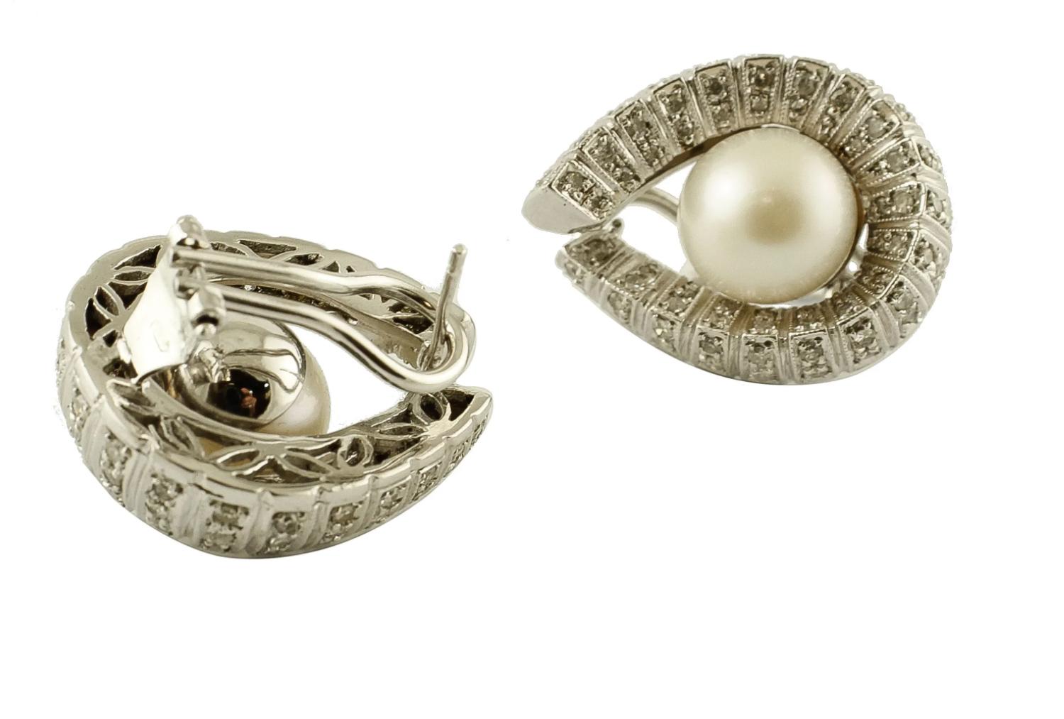 Retro South-Sea Pearls, White Diamonds, 9 Karat White Gold Clip-On Earrings