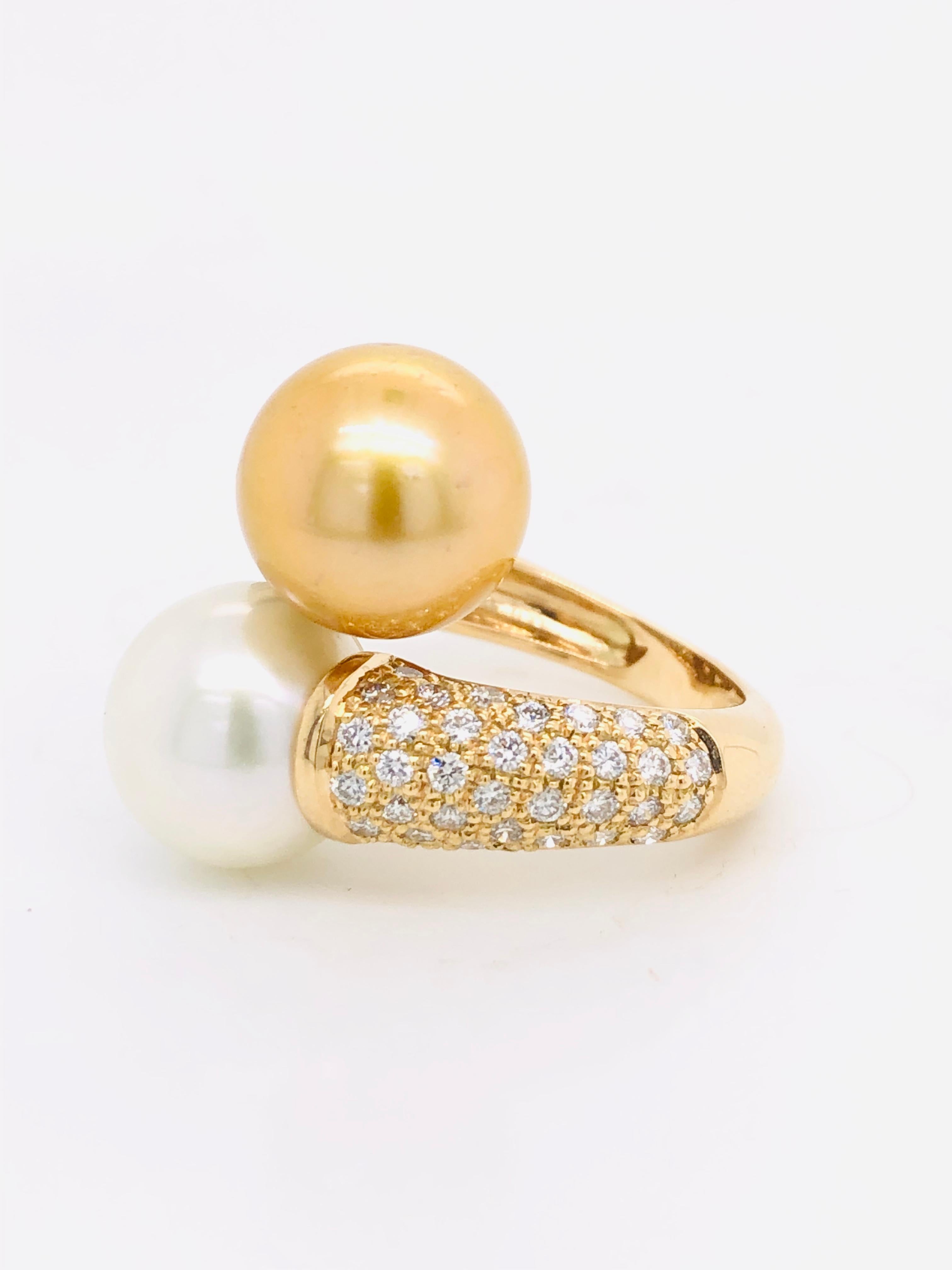 South Sea Pearls with White Diamonds on Gold 18 Carat Ring 1