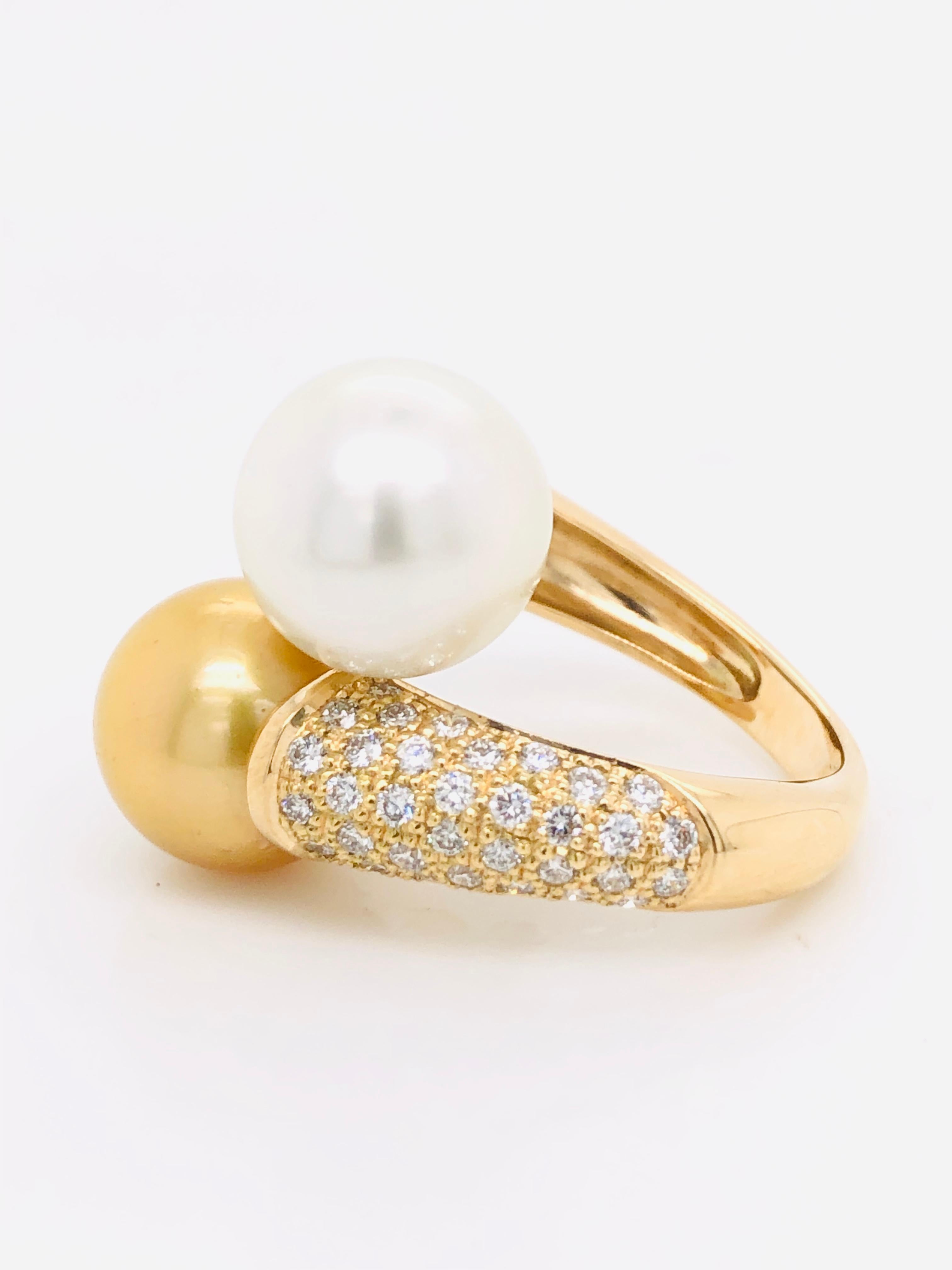 South Sea Pearls with White Diamonds on Gold 18 Carat Ring 2