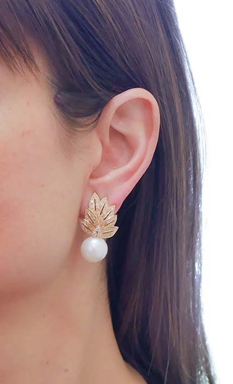 Retro South-Sea Pearls, Diamonds, 14 Karat Rose Gold Earrings