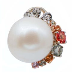 South-Sea Pearls, Sapphires, Diamonds, 14Kt White and Rose Gold Earri