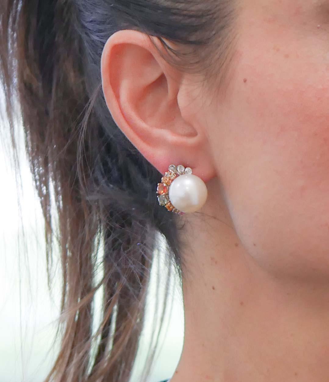 Perles des mers du Sud, saphirs, diamants, or blanc et rose 14 carats Bon état - En vente à Marcianise, Marcianise (CE)