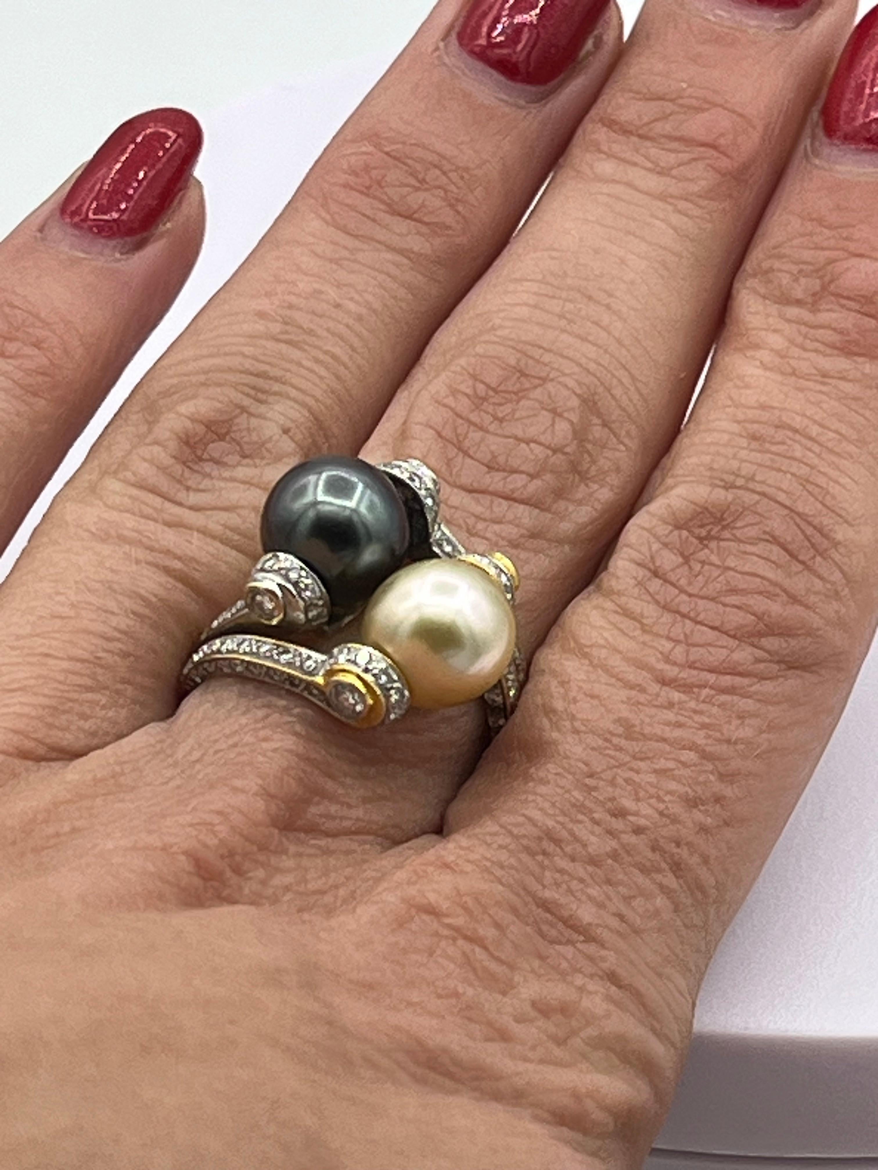 south sea Tahiti pearl diamond ring 18 k gold In Excellent Condition For Sale In Bad Kissingen, DE