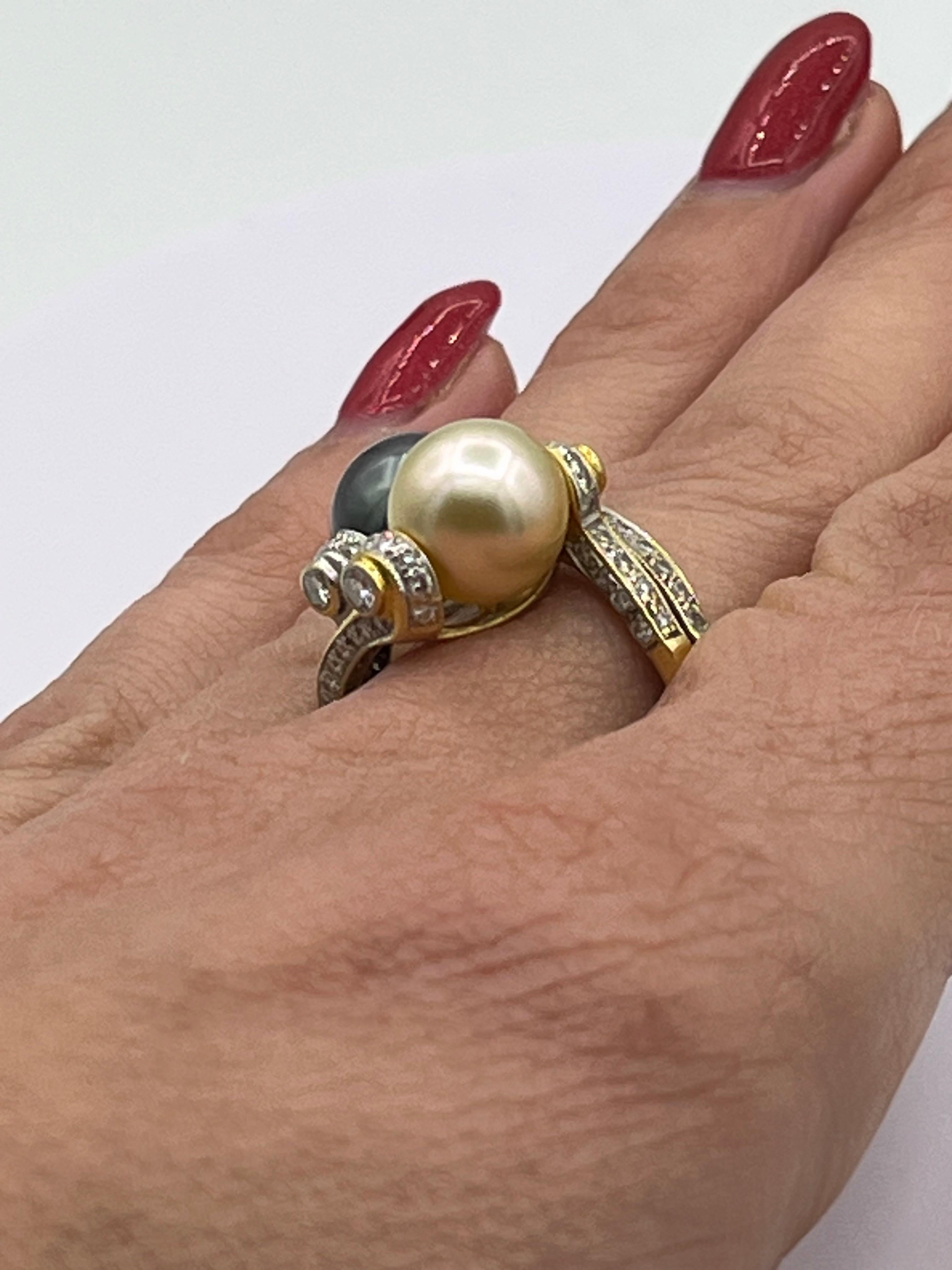 Women's south sea Tahiti pearl diamond ring 18 k gold For Sale