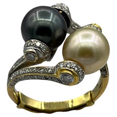Vintage south sea Tahiti pearl diamond ring 18 k gold