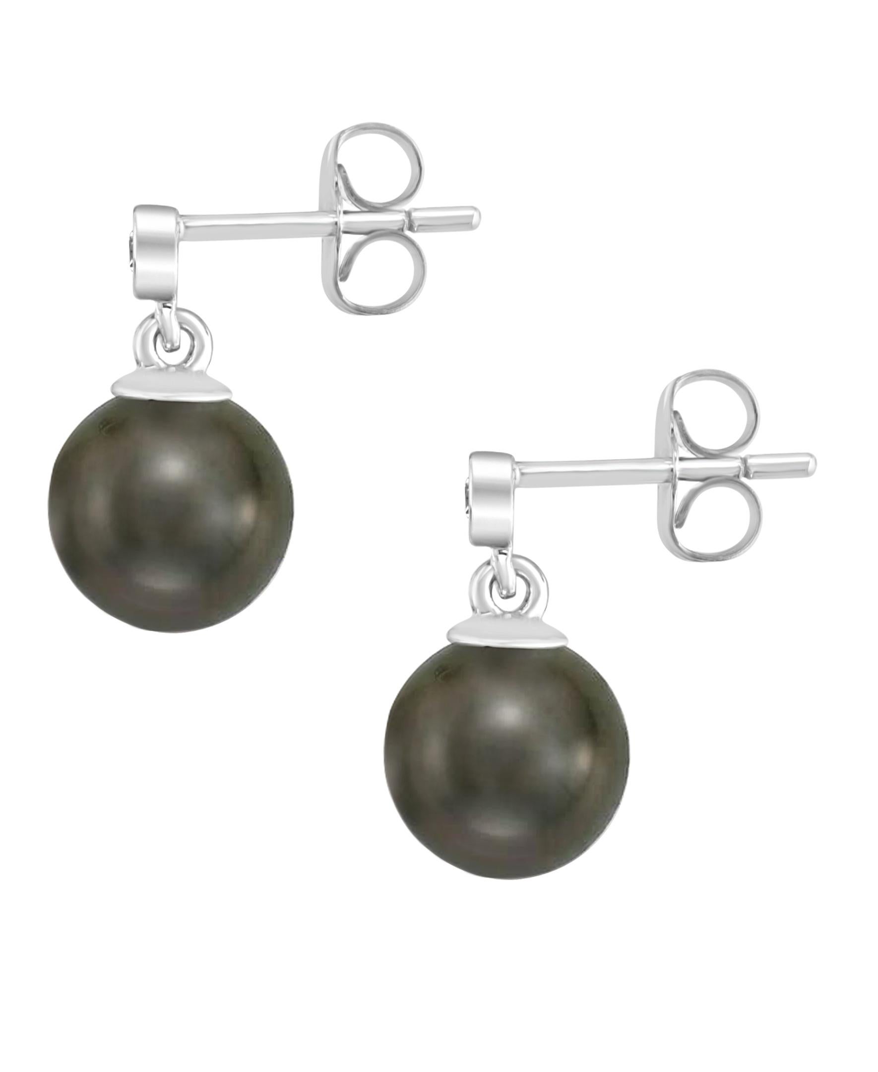 Contemporary South Sea Tahitian Pearl and Diamond 14 Karat White Gold Earrings For Sale