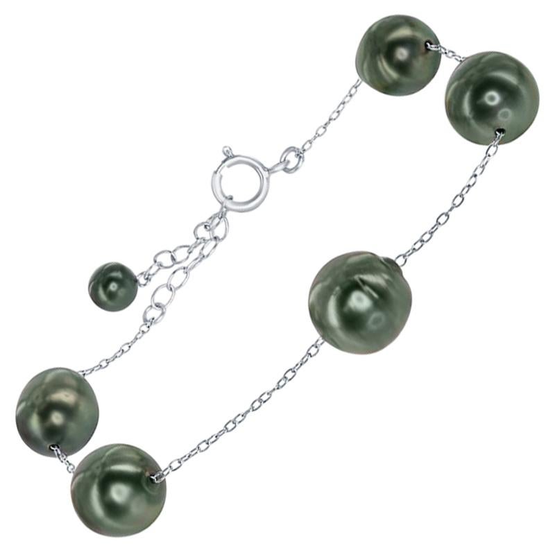 South Sea Tahitian Baroque Pearl and Sterling Silver Adjustable Tin-Cup Bracelet For Sale