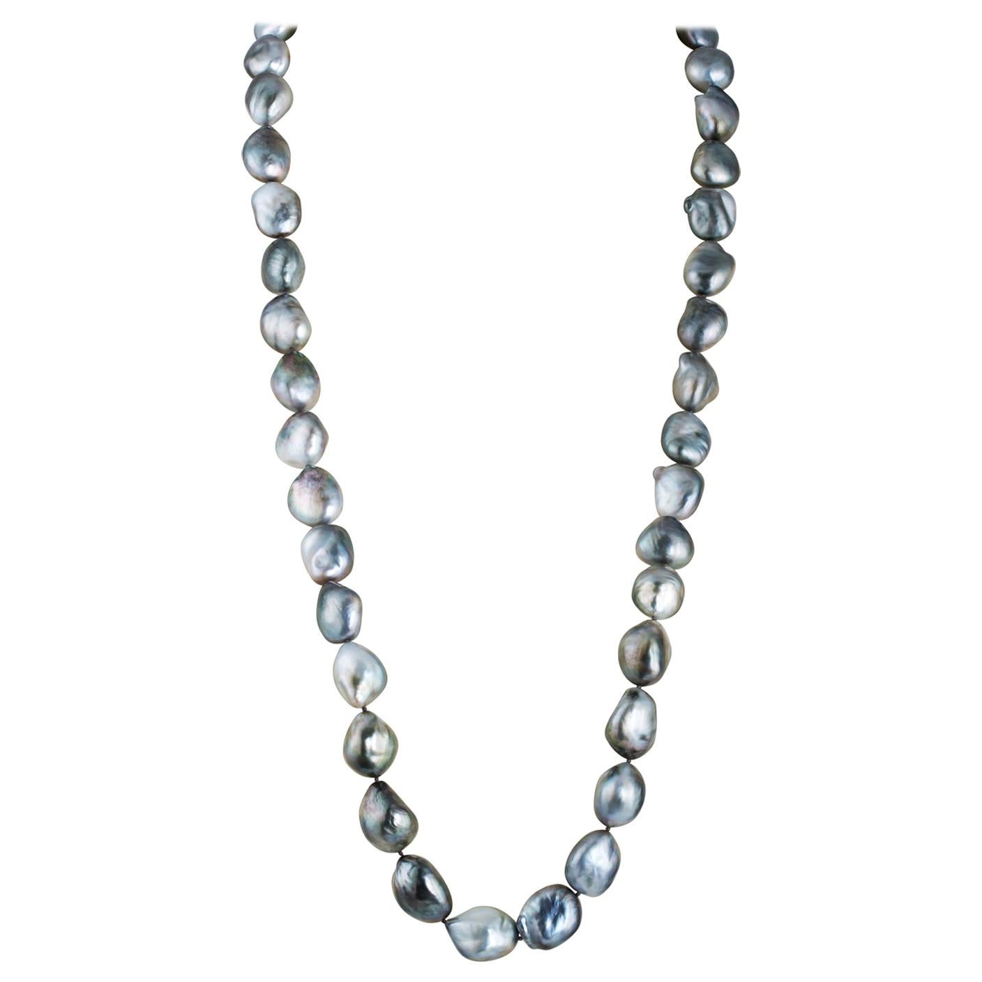 South Sea Tahitian Baroque Cultured Pearl Opera Length Endless Necklace For Sale