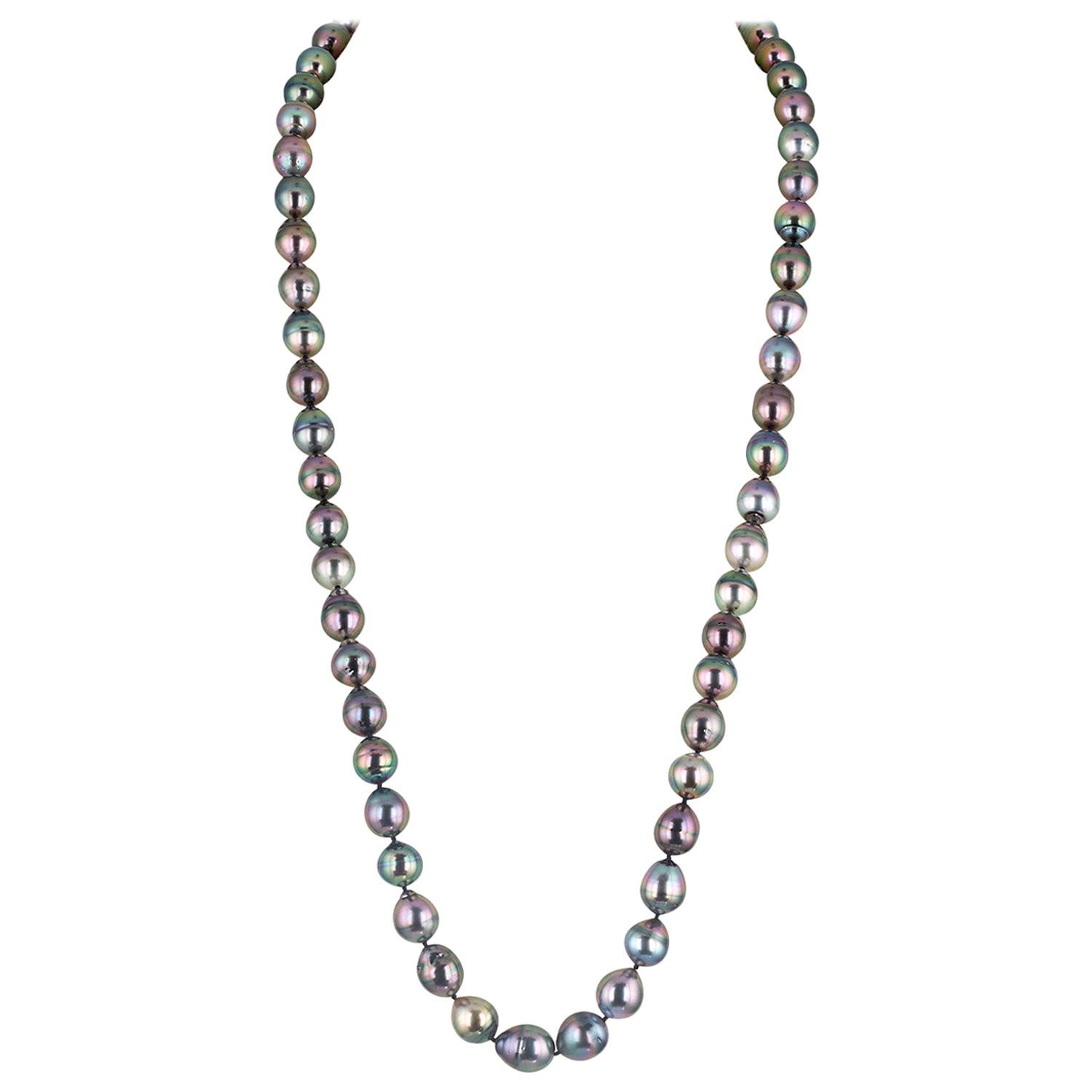 South Sea Tahitian Baroque Pearl Peacock Necklace with Diamond Ball Clasp For Sale