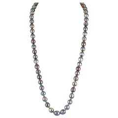 South Sea Tahitian Baroque Pearl Peacock Necklace with Diamond Ball Clasp