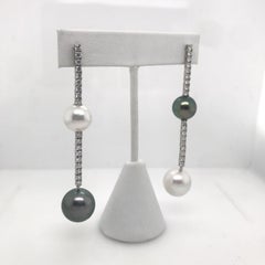South Sea and Tahitian Diamond Drop Earrings 1.81 Carat 18 Karat White Gold