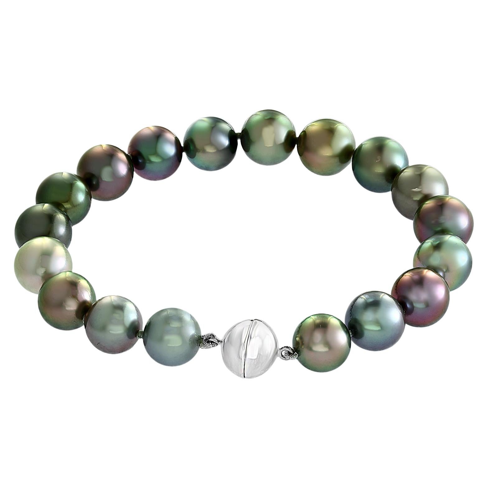 South Sea Tahitian Multicolored Pearl Bracelet with 18K White Gold Clasp