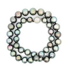 South Sea Tahitian Pearl and Diamond Gold Strand Necklace Estate Fine Jewelry