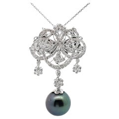 South Sea Tahitian Pearl Antique Inspired 18K Gold Pendant Necklace & Brooch