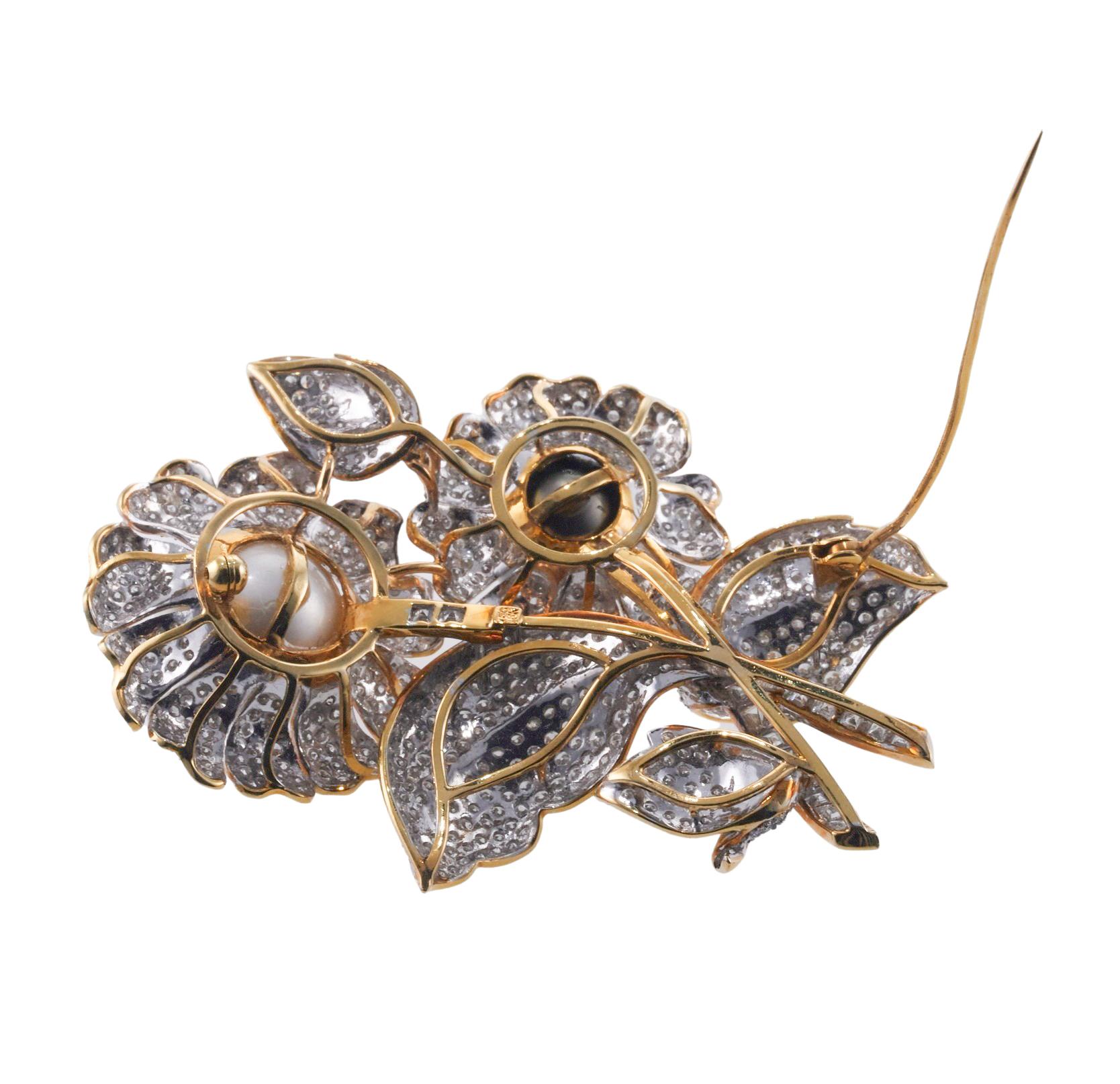 South Sea Tahitian Pearl Diamond Gold Sunflower Large Brooch 1