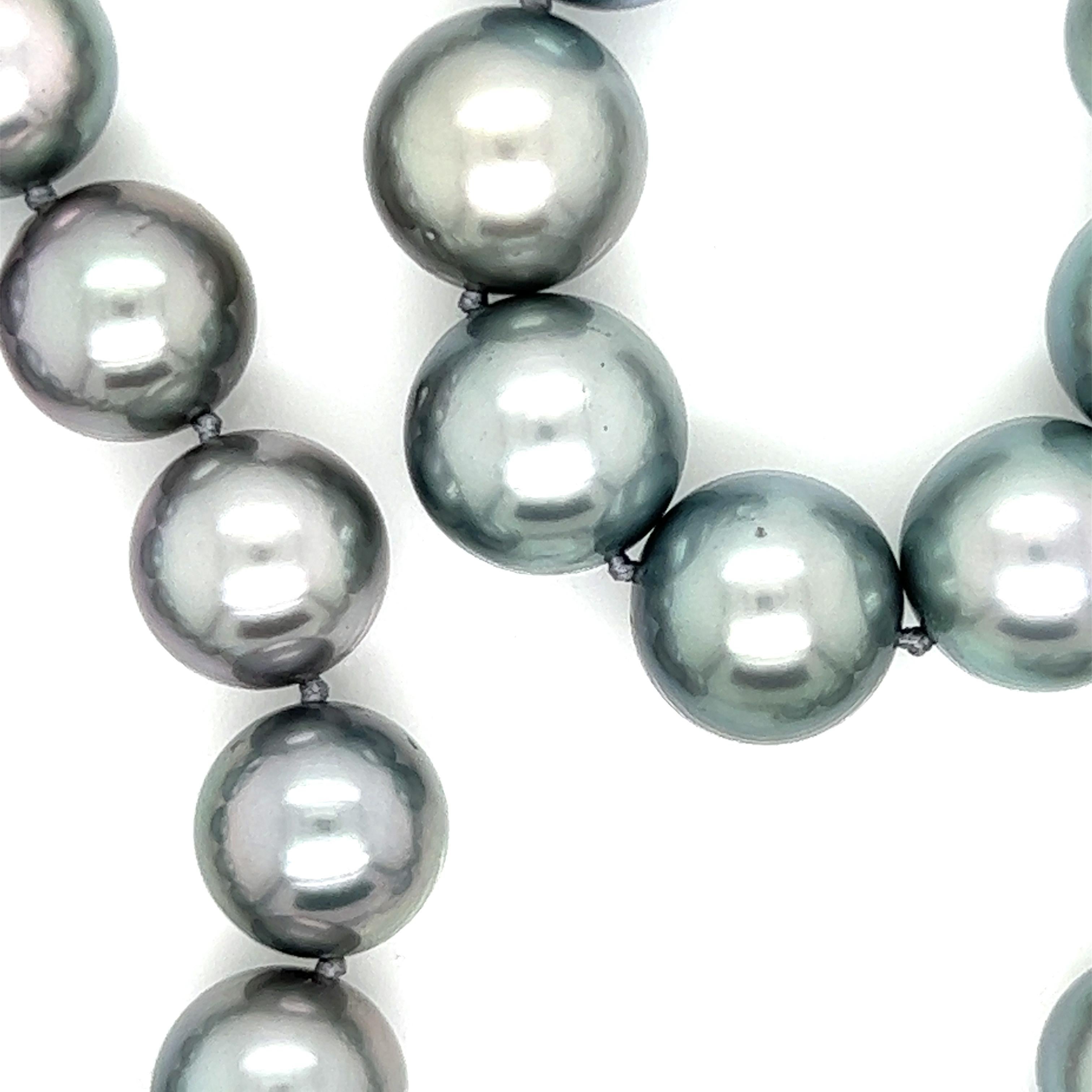 Round Cut 11-14 mm South Sea Tahitian Pearl and Diamond Clasp Necklace