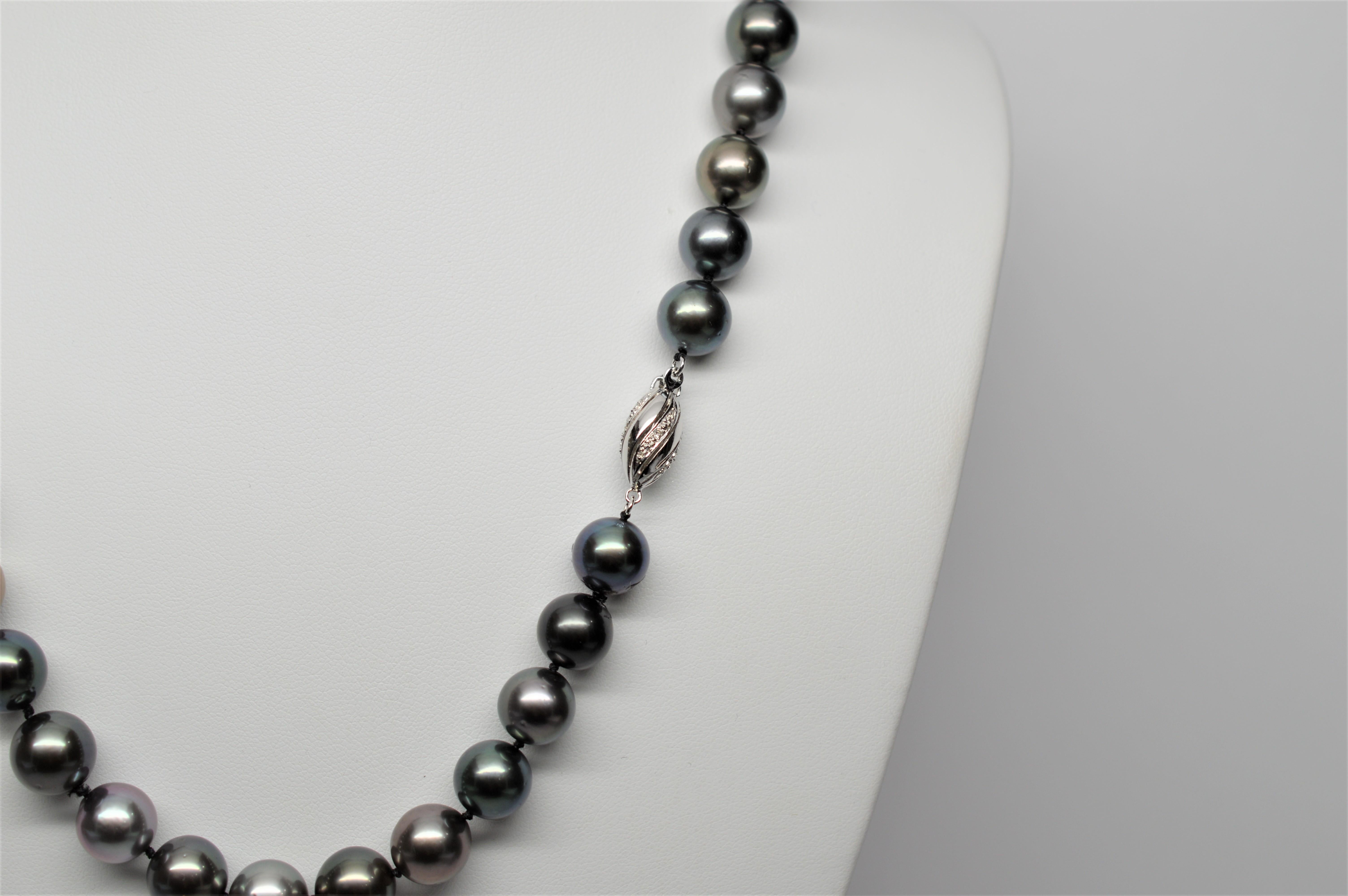South Sea Tahitian Pearl Necklace with 14 Karat White Gold Clasp For Sale 1