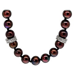 South Sea Tahitian Pearl Necklace with Fancy Diamond Encrusted Rondelles & Clasp