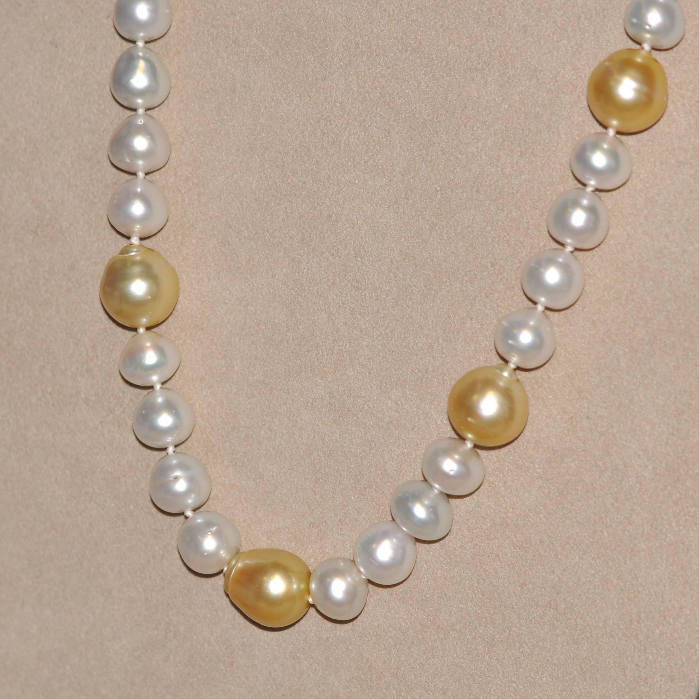 Women's South Sea White and Gold 50 Pearls Beaded Necklace