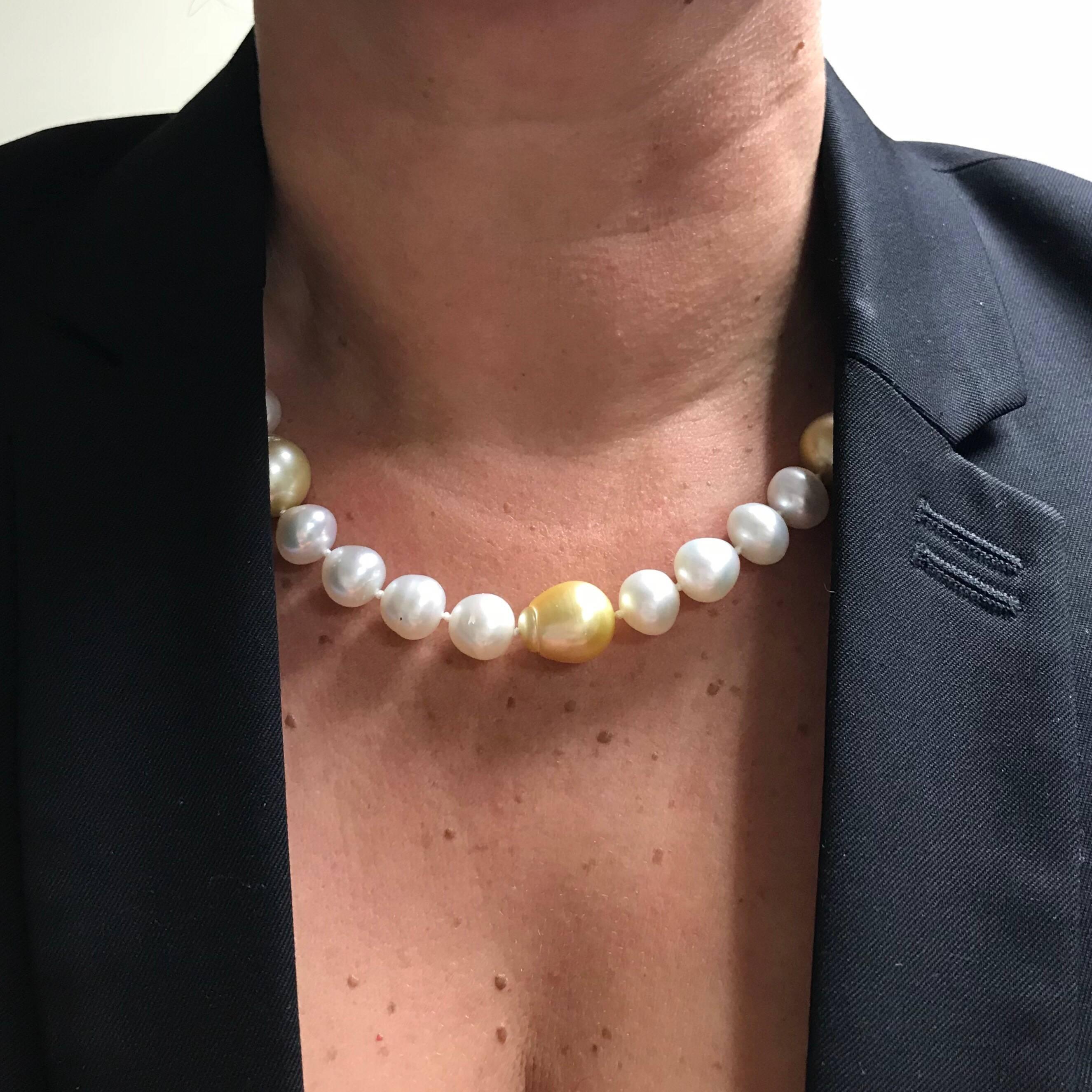 South Sea White and Gold 50 Pearls Beaded Necklace 2