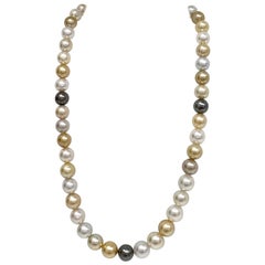 South Sea White and Gold and Tahitian Near-Round Pearl Necklace with Gold