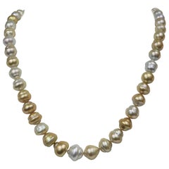 South Sea White and Gold Multi Color Circle Baroque Necklace with Gold