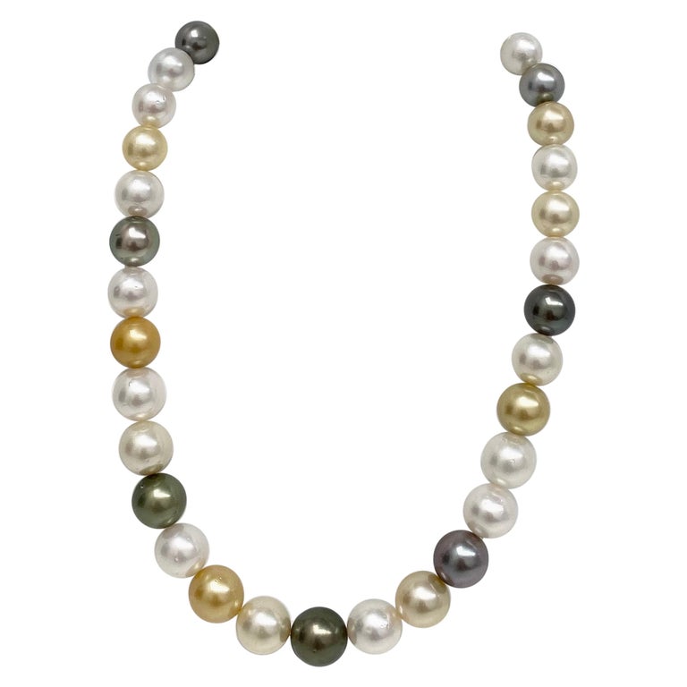 Collier Perles Blanches Et Dorées Vintage Années 50 - Occasion - Style Polynésie