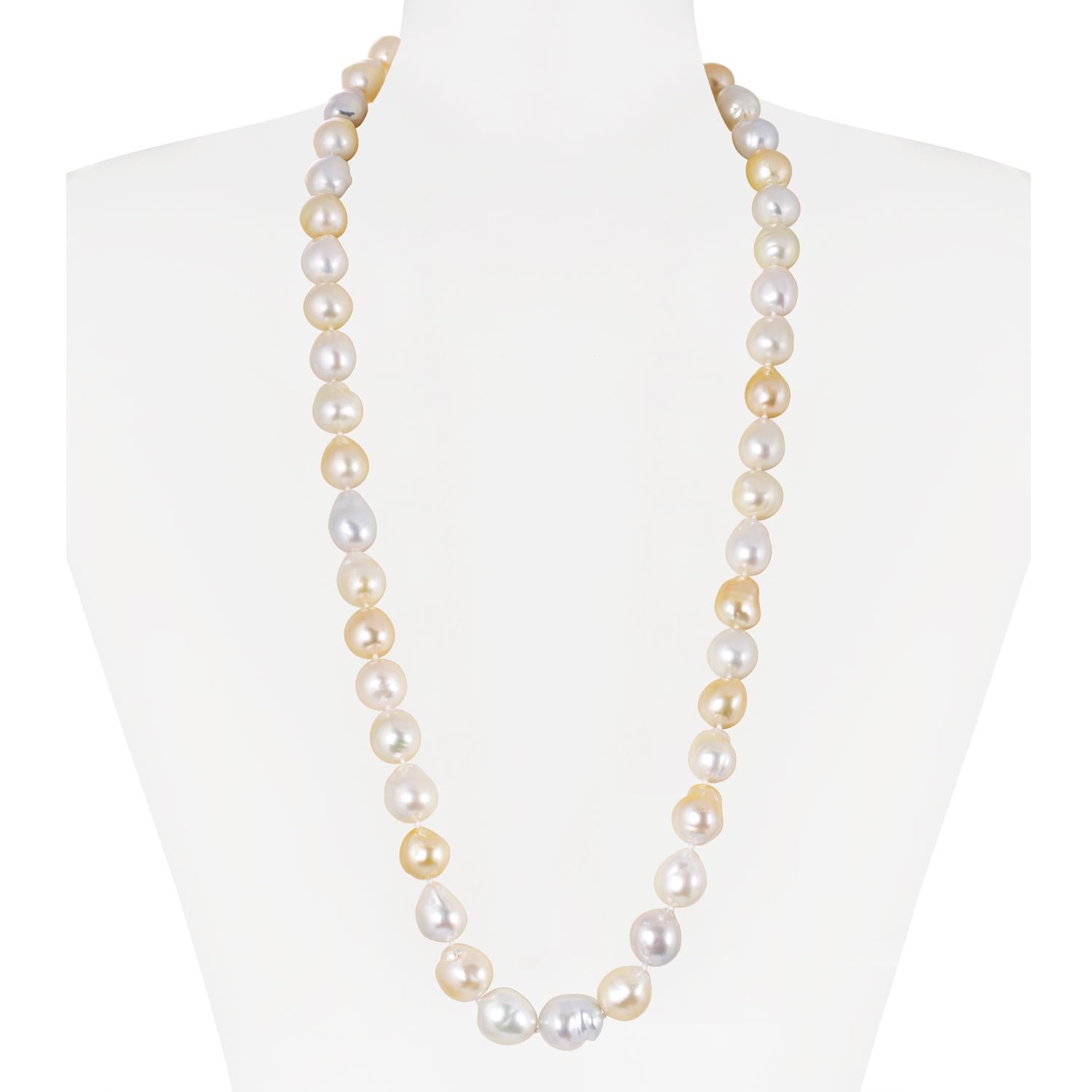 Contemporary South Sea White and Golden Baroque Cultured Pearl Necklace For Sale