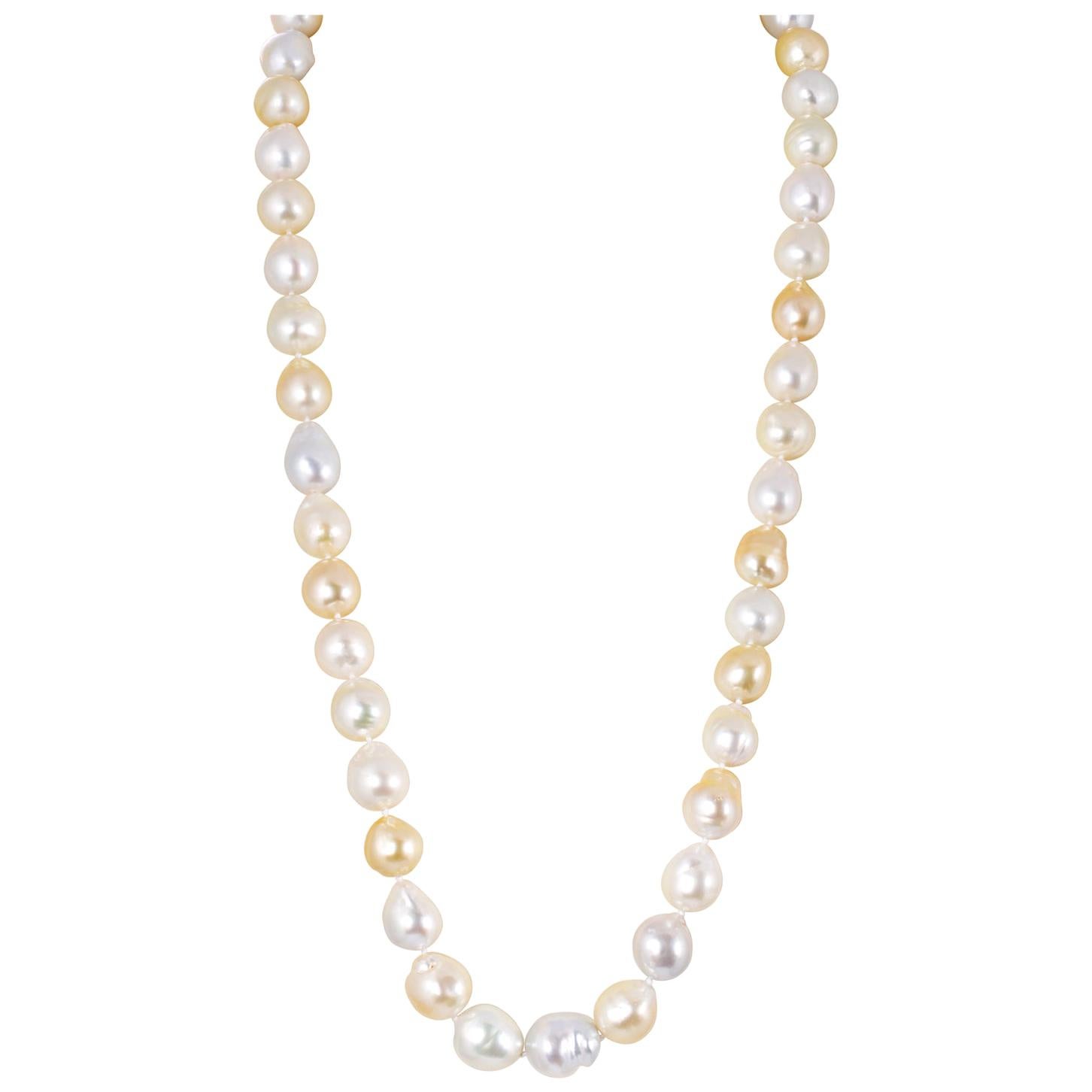 South Sea White and Golden Baroque Cultured Pearl Necklace For Sale