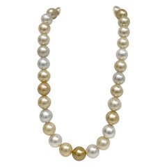 South Sea White and Golden Round Pearl Necklace with Gold Clasp