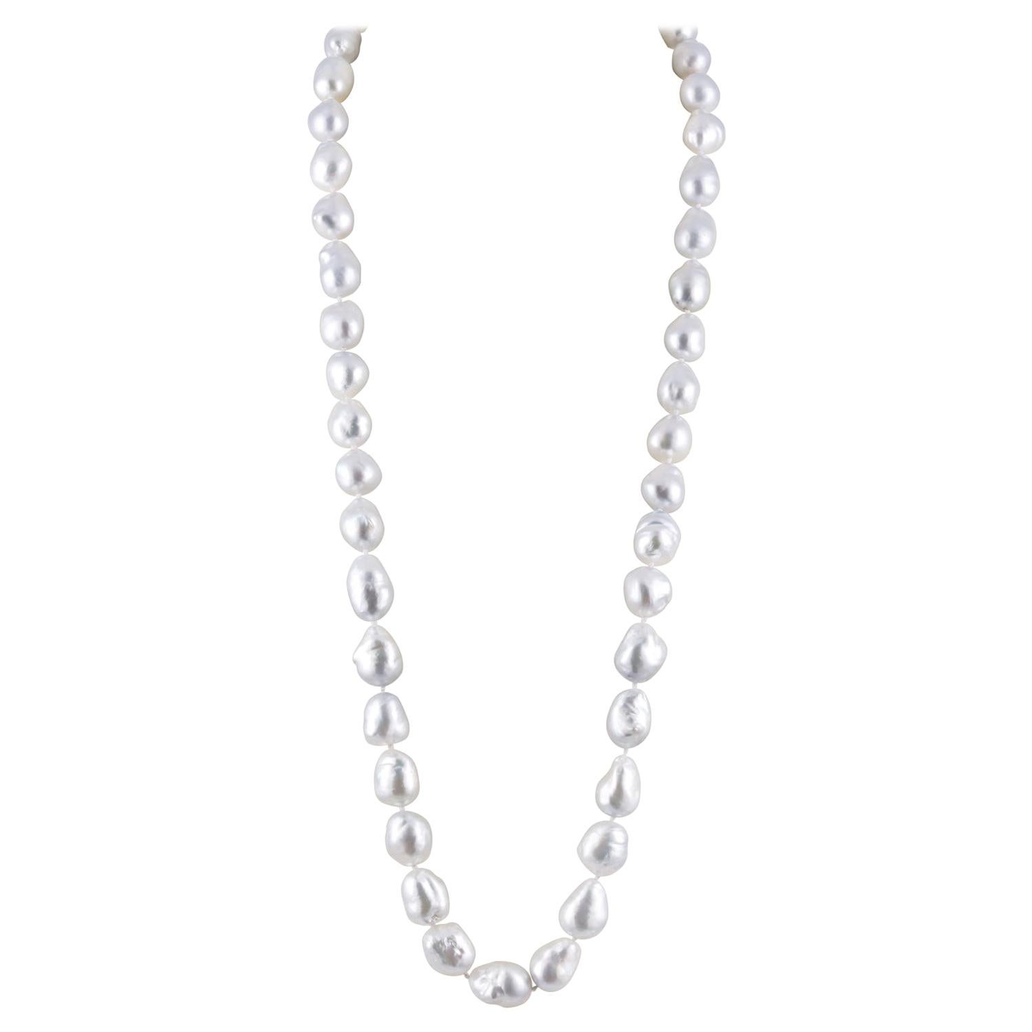 South Sea White Baroque Culture Pearl Endless Rope Necklace For Sale