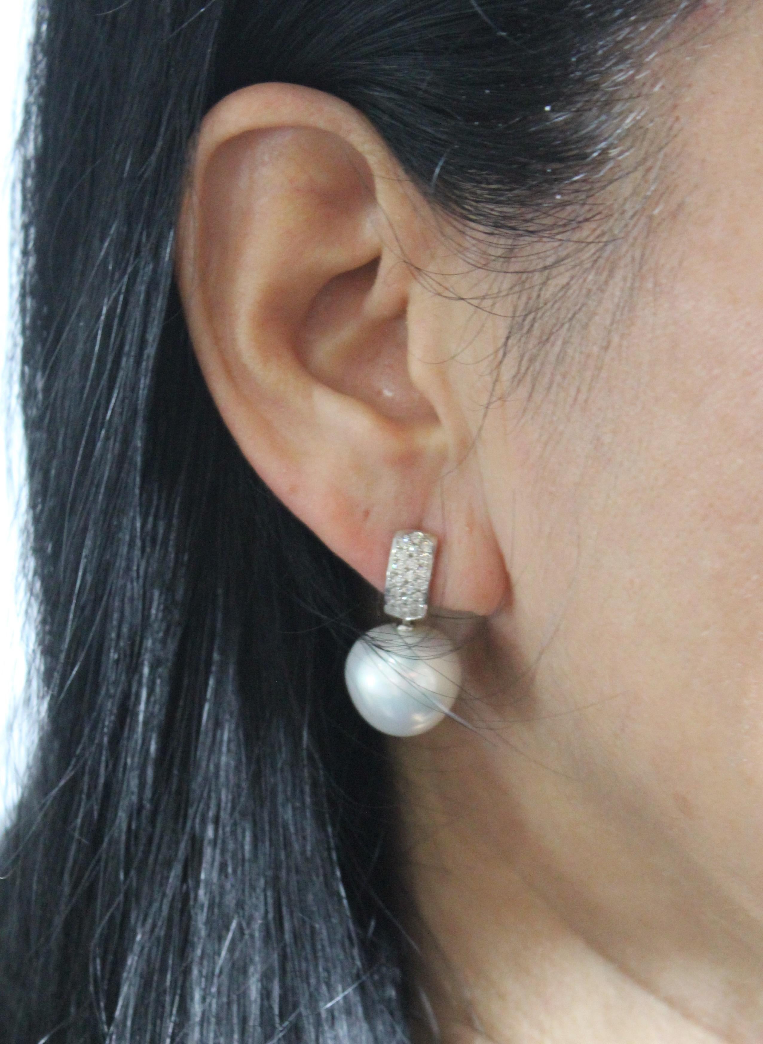 South Sea White Apple Cushion Pearl Diamond 18 Karat White Gold Pave Earrings For Sale 6